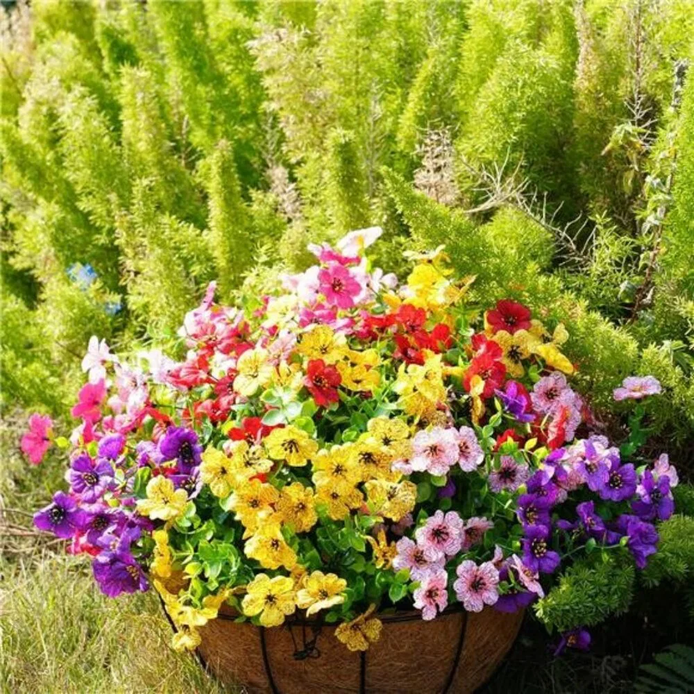 Artificial Outdoor Flowers 20 Bundles UV Resistant Faux Plants Porch Decor
